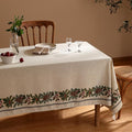 Rectangular Tablecloth 55 x 79 Inch Linen Blend Beige Floral