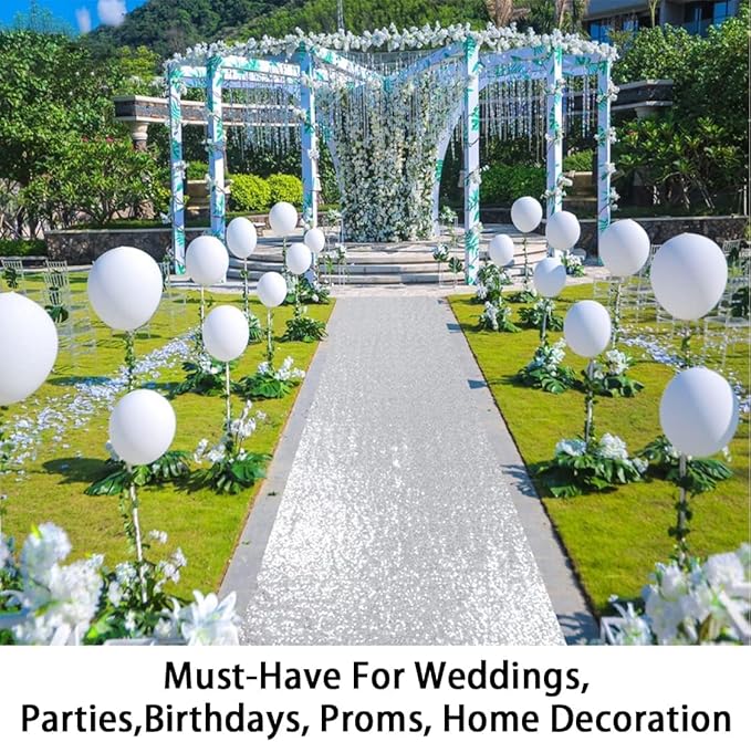 Aisle Runner in Silver Sequin, 4 x 15 Ft Rectangular for Weddings and Parties