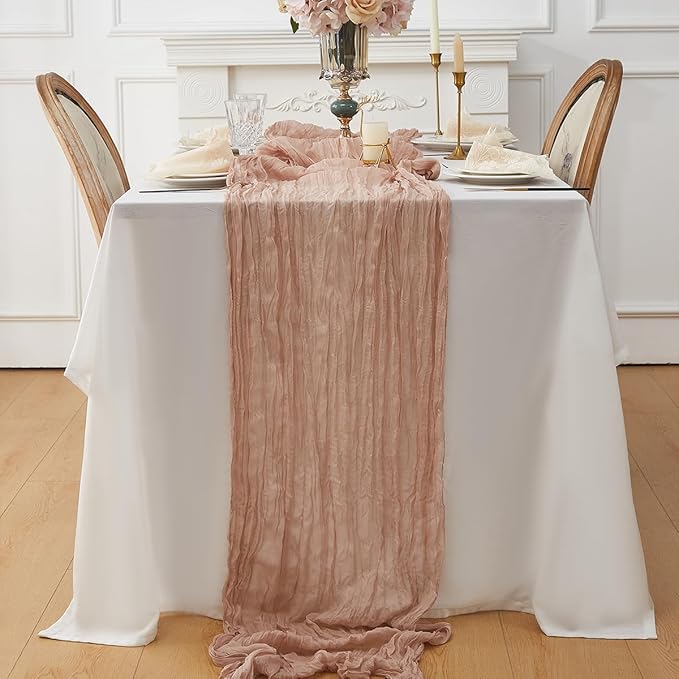 Nude 6 Pack Cheesecloth Table Runner 120 Inch 10 FT Boho Rustic Gauze for Wedding Baby Shower Party Farmhouse Summer Home Decor Washable