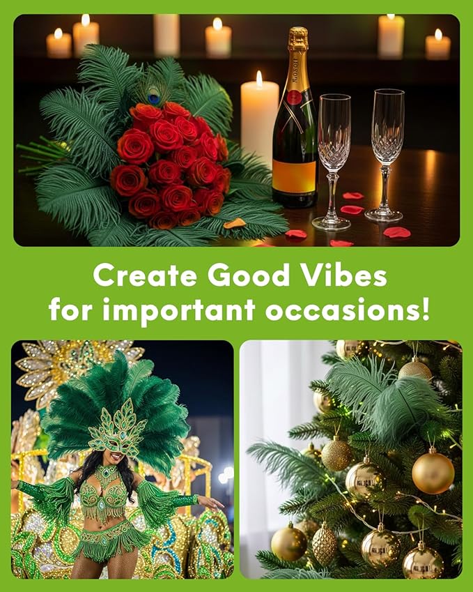 NEWONG 30pcs Blackish Green Ostrich Feathers Natural Bulk 9-12inch(23-30cm) Vase Craft Wedding Home Party Centerpieces Christmas Day Decoration