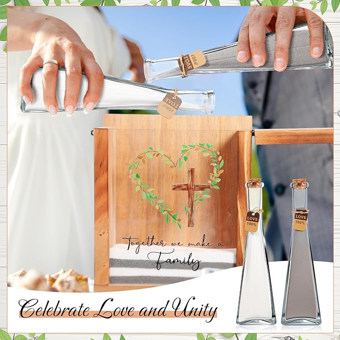Vases Wedding Sand Ceremony Set, Wood Frame, 2 Glass Vases, White and Gray Sand