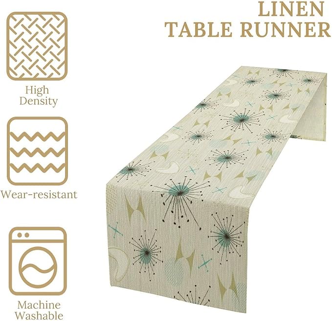Mid Century Table Runner, Flag Retro Atomic Starburst 1950s Abstract Geometric Space Tabletop Decoration for Home Kitchen Restaurant Table Flag 13x70 Inch
