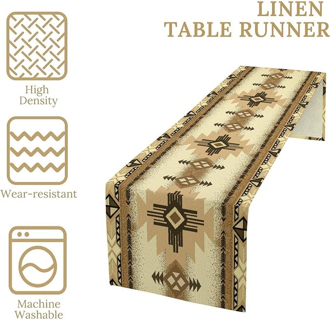 Aztec Table Runner Southwestern Ethnic Style Geometric Navajo Tribe Abstract Pattern Vintage Rustic Table Dinner Table Runner 13x120 Inch