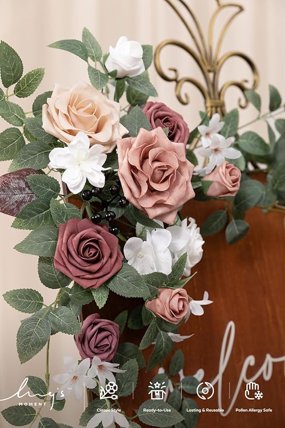 Artificial Greenery Floral Swag Set of 2, Dusty Rose and Mauve Silk Flowers