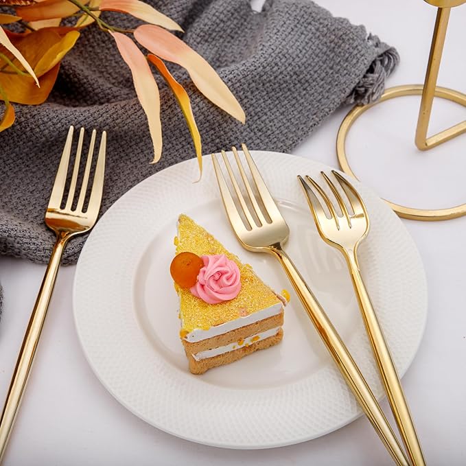 Forks, 90 Count Gold Plastic Disposable Party Set, Polished Finish