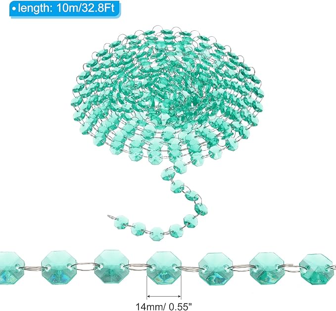 PATIKIL 14 mm Crystal Garland Strands, 32.8 Ft Acrylic Octagon Chandelier Bead Chains String for DIY Craft Wedding Party Home Decorative Jewelry Making, Blue