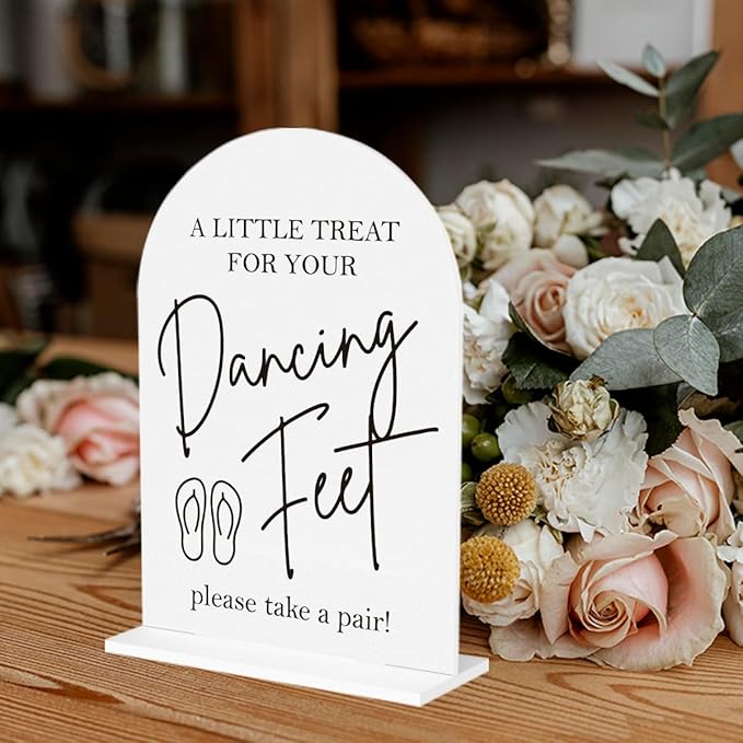 Dancing Feet Sign, Wedding Flip Flops Sign, Wedding Engagement Bridal Shower Reception Party Table Desk Acrylic Decor
