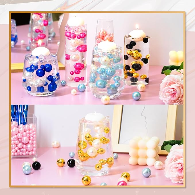 300Pcs Vase Filler Silver No Hole Faux Pearl Beads for Vase Filling Decorations, Candle Centerpieces, Wedding Centerpieces, Home Party Decor (8/14/20mm)