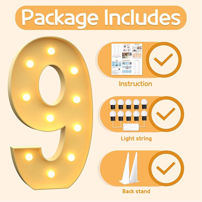 Balloons Light Up Number 9 Marquee Sign 4 Ft Tall, Cloud Theme