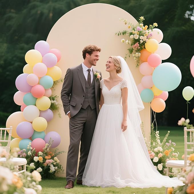 Ledido Wedding Arch Backdrop Cover 7.2FT Arch Covers Fitted Stretchy Spandex Round Top Stand Backdrop Cover for Wedding Banquet Ceremony Birthday Party Baby Shower Event Decoration,Beige