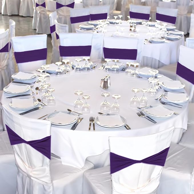 Kinlop 50 Pcs Spandex Chair Sashes Bows Chair Bands Slider Sashes for Covers Elastic Bands Ties Without Buckle Decorations for Wedding Party Events Ceremony Birthday(Purple)