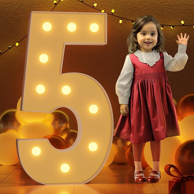 Balloons: 4 Feet Tall Light Up Marquee Number 5 Party Sign
