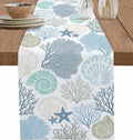 Coastal Coral Cotton Linen Table Runner for Dining Kitchen, Wedding Outdoor Party Tablerunners Decoration, Blue Nautical Starfish Ocean Shell Beach Dresser Scarf Coffee Tablecloth Runners 13x48 Inches