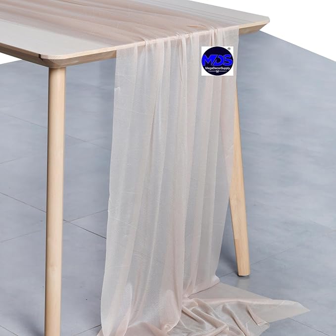 MDS 20 Pack 10ft Chiffon Table Runner 29 x 120 Inches Sheer Wedding Runner Romantic Rustic Table Runner for Wedding Decorations, Birthday Parties, Bridal Shower Party Arch Decor - Nude