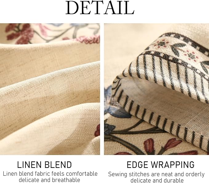 Rectangular Tablecloth 55 x 87 Inch Linen-Polyester Blend Floral Print