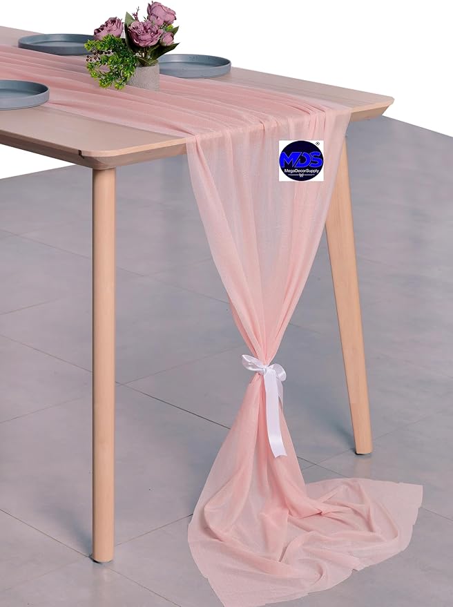 MDS Halloween Chiffon Table Runner - 25 Pack, 29 x 120 Inches, 10ft Each - Sheer Spooky Table Runners for Haunted House Parties, Trick-or-Treat Tables, Witchy Décor, Wedding & Events - Dusty Rose