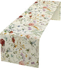 Floral Butterfly Table Runner,Rustic Colorful Flower Botanical Watercolor Pattern Print Burlap for Hotel Indoors Outdoor Dining Room Kitchen Holiday Party, 13x90in