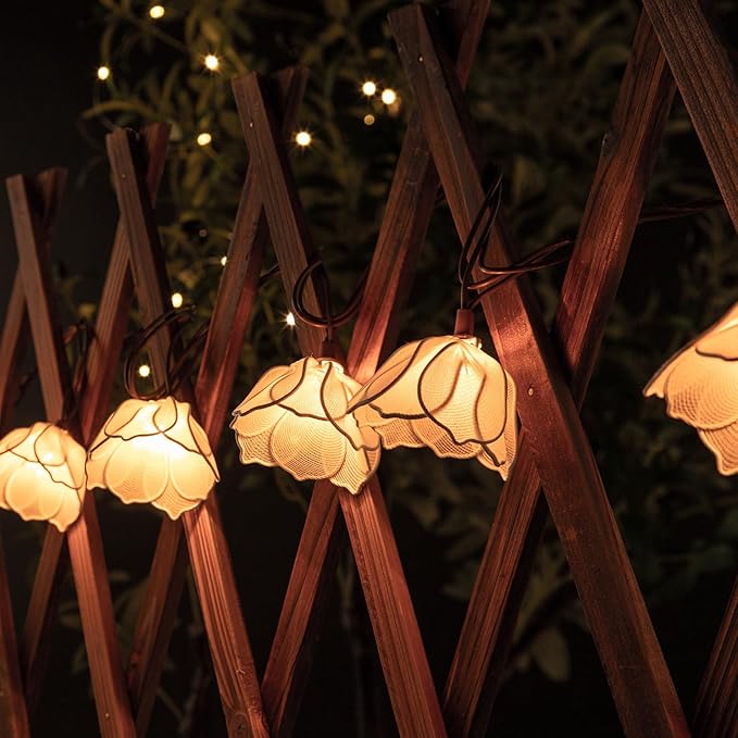 String Lights with Floral Garlands, Warm White Bulbs, Indoor and Outdoor