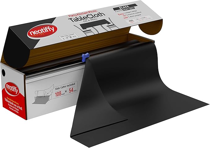 Black Plastic Tablecover Roll with Slide Cutter, 54 x 1296 Inches