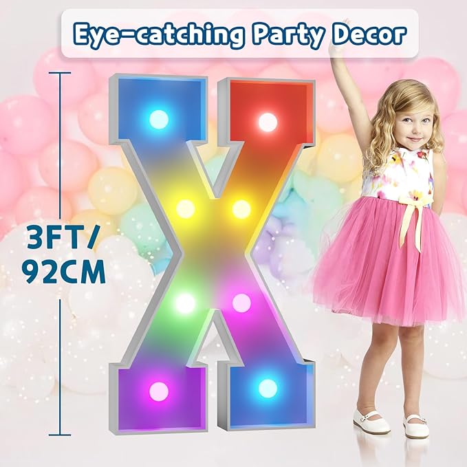 3 FT Marquee Light Up Letter X with Remote and 16 Colors