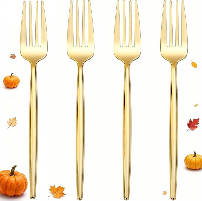 Forks, 90 Count Gold Plastic Disposable Party Set, Polished Finish