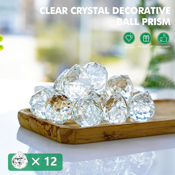 12pcs 30mm Clear Crystal Glass Ball Prisms Hanging Crystals Prisms Sun Catchers for Wedding Centerpieces Party DIY Crafts
