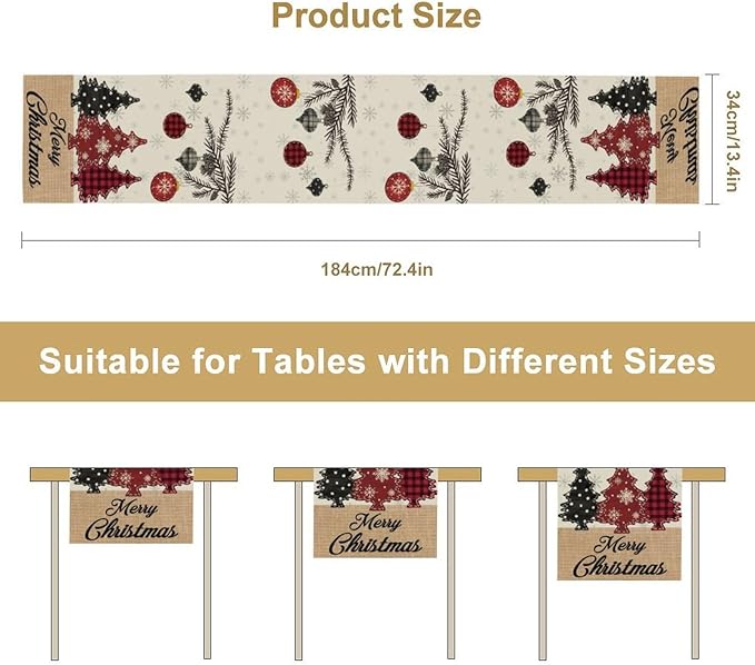 Merry Christmas Table Runner,Winter Xmas Holiday Kitchen Dining Table Decoration for Home Party Decor 13x60 Inch