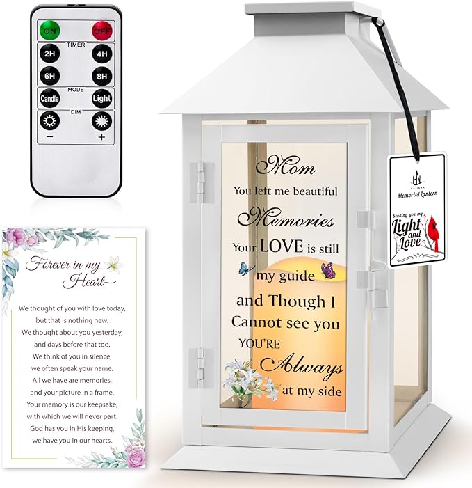 Decorative Candle Lantern Memorial Gift, Metal and Glass, LED with Remote
