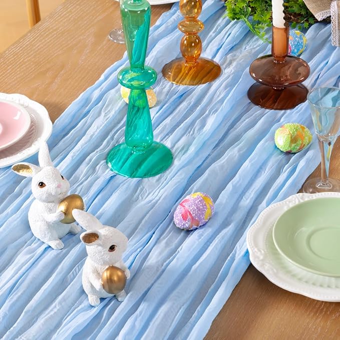 Baby Blue Cheesecloth Table Runner 12 Pack Fall Table Runners Boho Gauze 120 Inches Light Blue Cheese Cloth Fall Table Decorations for Thanksgiving Wedding Bridal Baby Boy Shower Party