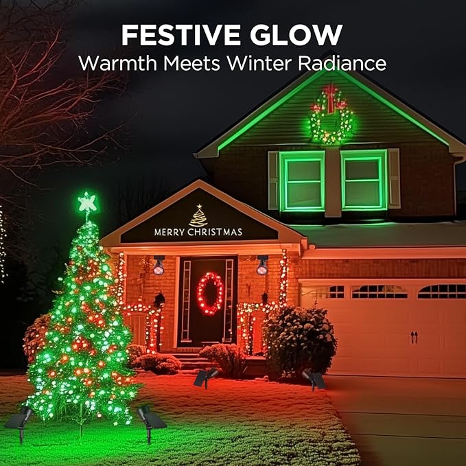Solar Spotlights Set of 2, Red and Green Adjustable Outdoor Lights