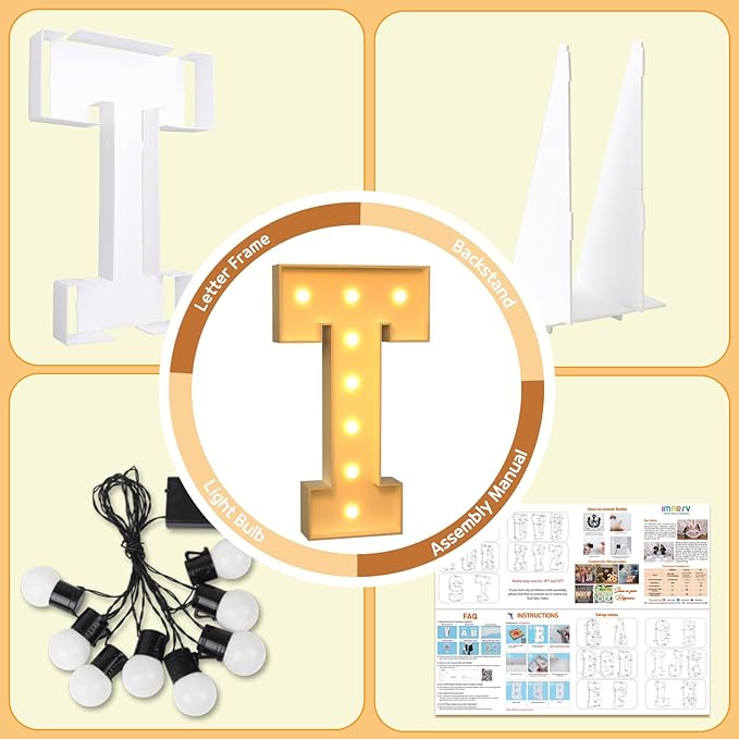 Light Up Marquee Letter T Sign, 3-Foot Foam Board Party Decor