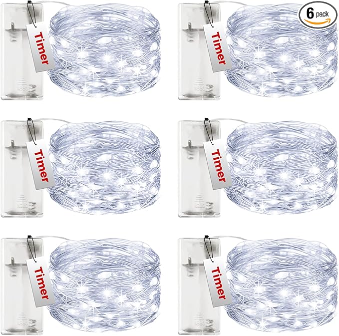 btfarm 6 Pack Fairy Lights Battery Operated with Timer, 10FT 30LED Twinkle Lights Waterproof, Copper Wire Christmas String Lights Battery Powered for Indoor Outdoor Wedding Party Holiday Decorations