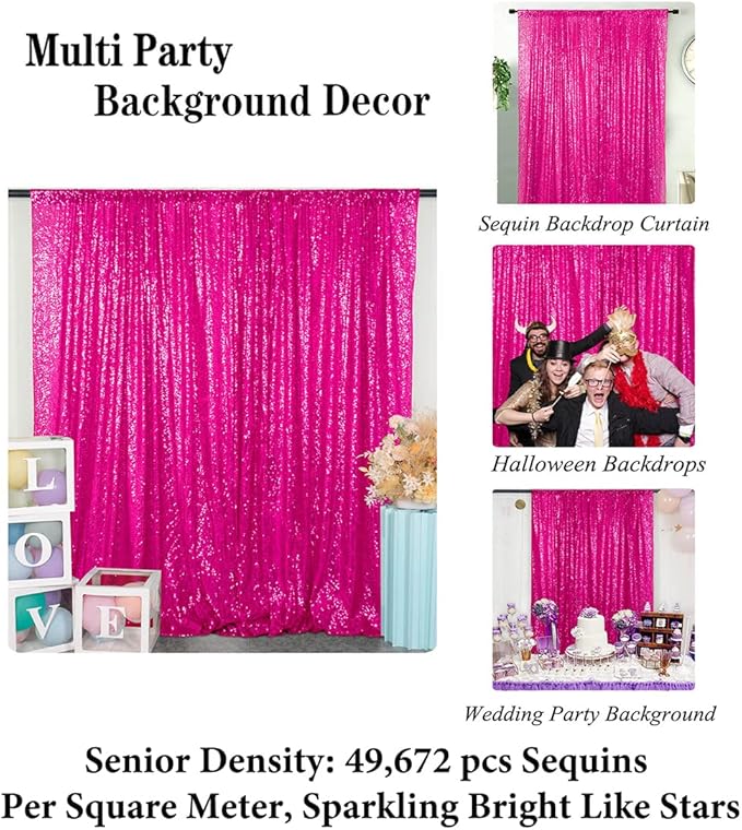 Sequin Backdrop Curtain, 10 x 10 ft, Fuchsia Shimmer Finish