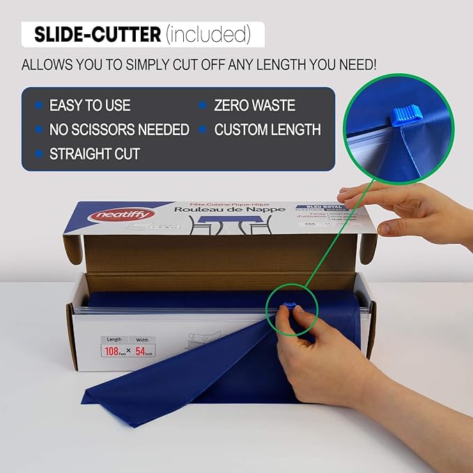 Tablecovers Royal Blue Disposable Plastic Roll with Slide Cutter