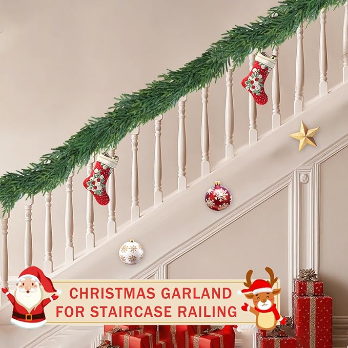 Christmas Cedar Garland for Staircase Real Touch Droopy Bendable Lifelike Faux Xmas Garlands for Decoration Christmas Green Pine Mantle Garland Thanksgiving Table Decorations Outdoor Indoor 5ft