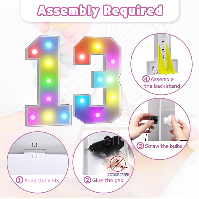 Birthday Party Decoration, Number 13 Cardboard Marquee Sign, 3 ft Light Up