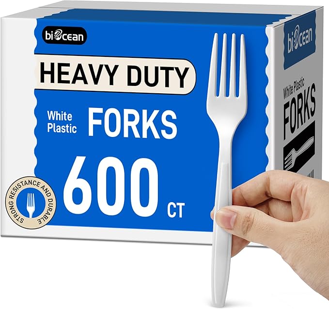 Plastic Forks, 600 Count Sturdy White Disposable Utensils