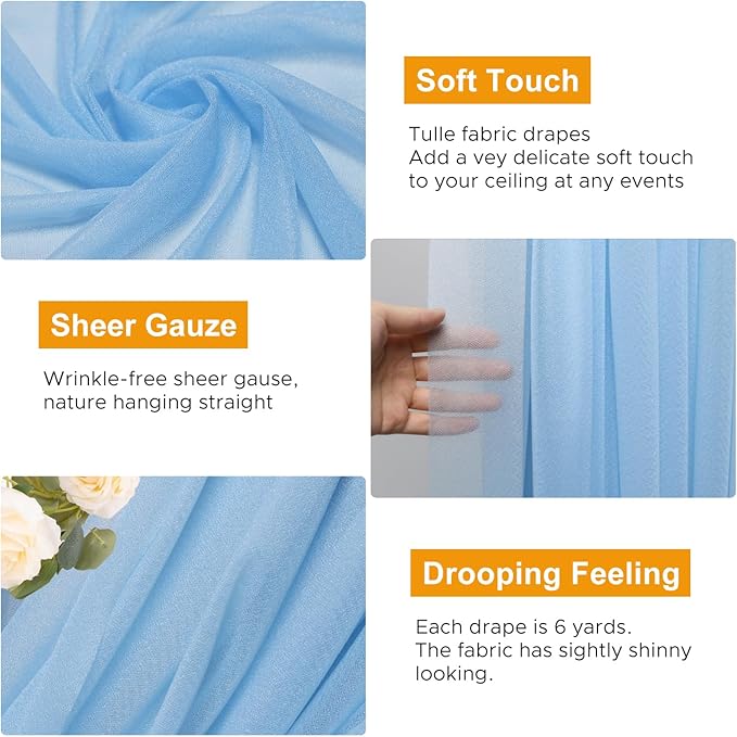 Wedding Arch Draping Fabric 4 Panels 28.7" x 20FT Dusty Blue Sheer Chiffon Backdrop Drapes for Wedding Ceremony Birthday Party Bridal Shower Outdoor Decoration