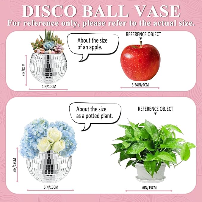 8 PCS Silver Disco Ball Vase,Glass Disco Ball Planter Candle Holder Vase Bulk Mirror Disco Ball Flower Vase for Wedding Centerpieces,Birthday,Office,Bedroom