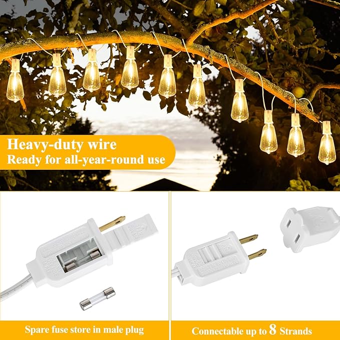 String Lights, 100FT Outdoor LED Edison Bulbs, Warm White, 52 Bulbs