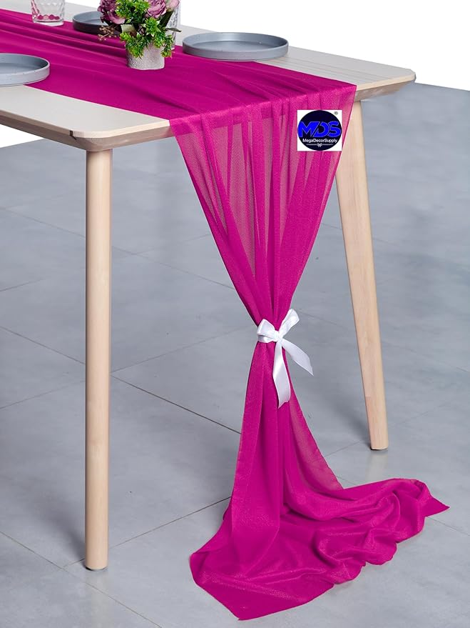 MDS Halloween Chiffon Table Runner - 12 Pack, 29 x 170 Inches, 14ft Each - Sheer Spooky Table Runners for Haunted House Parties, Trick-or-Treat Tables, Witchy Décor, Wedding & Events - Magenta