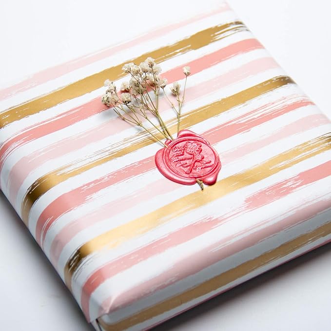 WRAPAHOLIC 30 Inch Reversible Wrapping Paper Roll - 30 Inch X 100 Feet Jumbo Roll Pink and Gold Lines Print for Birthday, Holiday, Wedding, Baby Shower and More Occasions