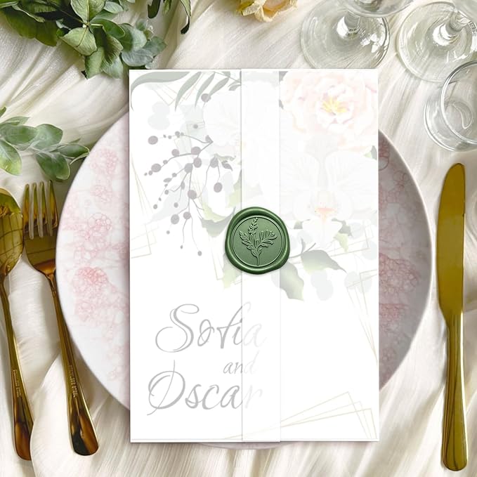 60 Pack Pre-Folded Vellum Jackets for 5x7 Invitations, Translucent Vellum Paper 5x7 Jackets, 100GSM Wedding Invitations Wraps, Envelope Liners for Birthdays, Baby Showers