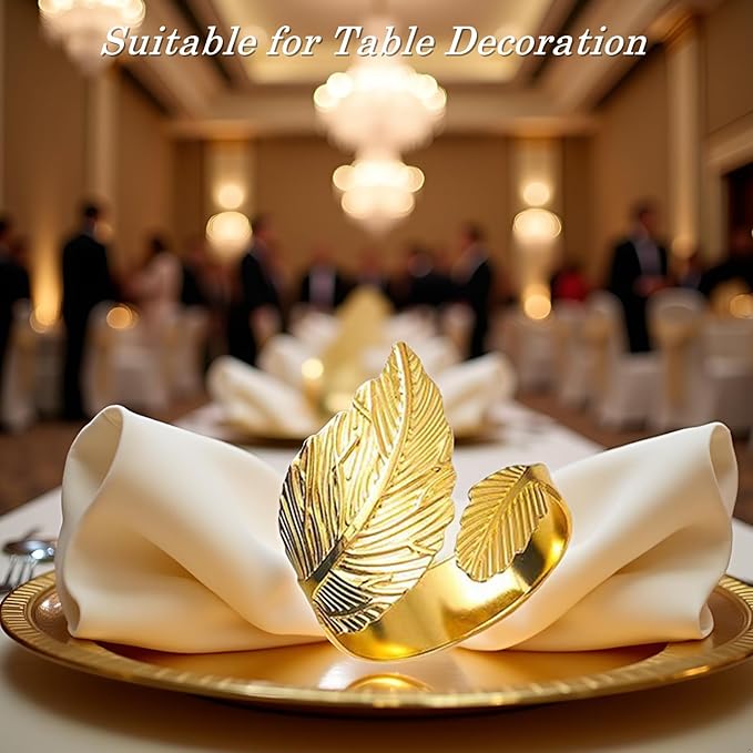 Gold Leaf Napkin Rings, 50 Pack Metal Holders, 1.77 Inch Diameter