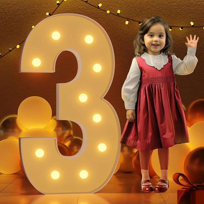 Marquee Number 3 Light Up Decor, 4 Feet Tall, Easy Assembly