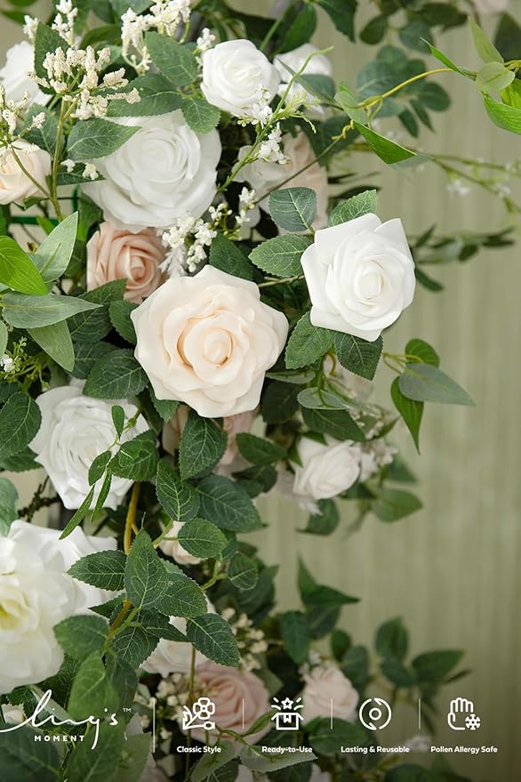 Artificial Flower Garland 6 Ft Eucalyptus Table Runner in White and Olive