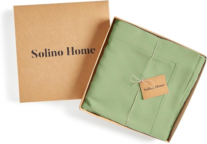 Solino Home Linen Tablecloth 60 x 108 Inch - 100% Pure Linen Laurel Green Table Cloth for Rectangle Tables - Fete, Machine Washable Tablecloth for Fall, Autumn, Thanksgiving