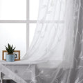 VISIONTEX White Sheer Voile Curtains, Decorative White Embroidery Faux Linen Rod Pocket Window Drapes for Home Kitchen, Living Room and Bedroom 54 x 63 Inch, Set of 2 Curtain Panels