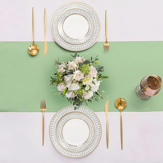 20 Pack Sage Green Satin Table Runner 12x108 Inches Long, Bright Silky Smooth Satin Table Runner Table Decor for Wedding Banquet Christmas Prom Event Birthday Party