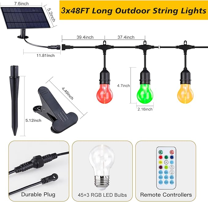 String Lights 144 ft Solar Outdoor, 8 Colors with 6 Modes